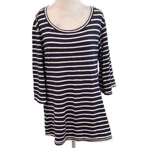 Devil May Wear M 100% organic cotton bell sleeve striped blue/cream tunic top